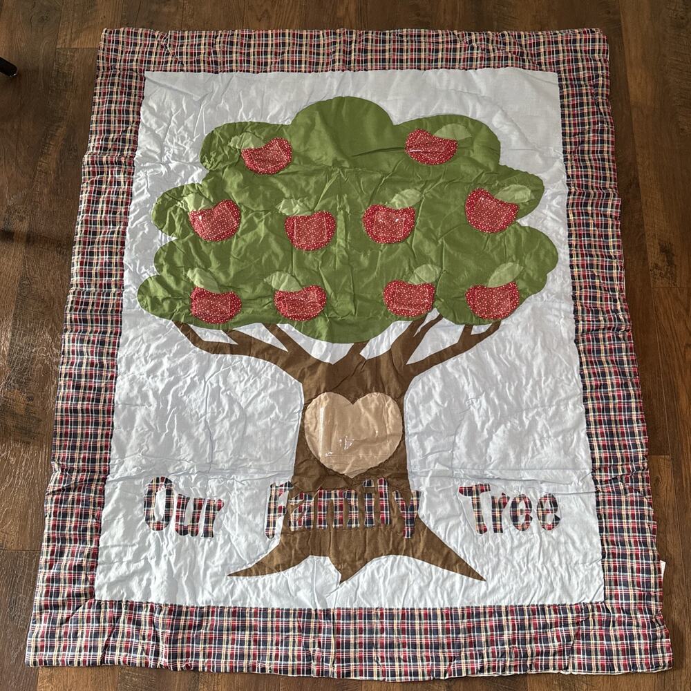 Quilted Photo Throw Our Family Tree Photo Insert Family Pictures Gift Apple Vtg